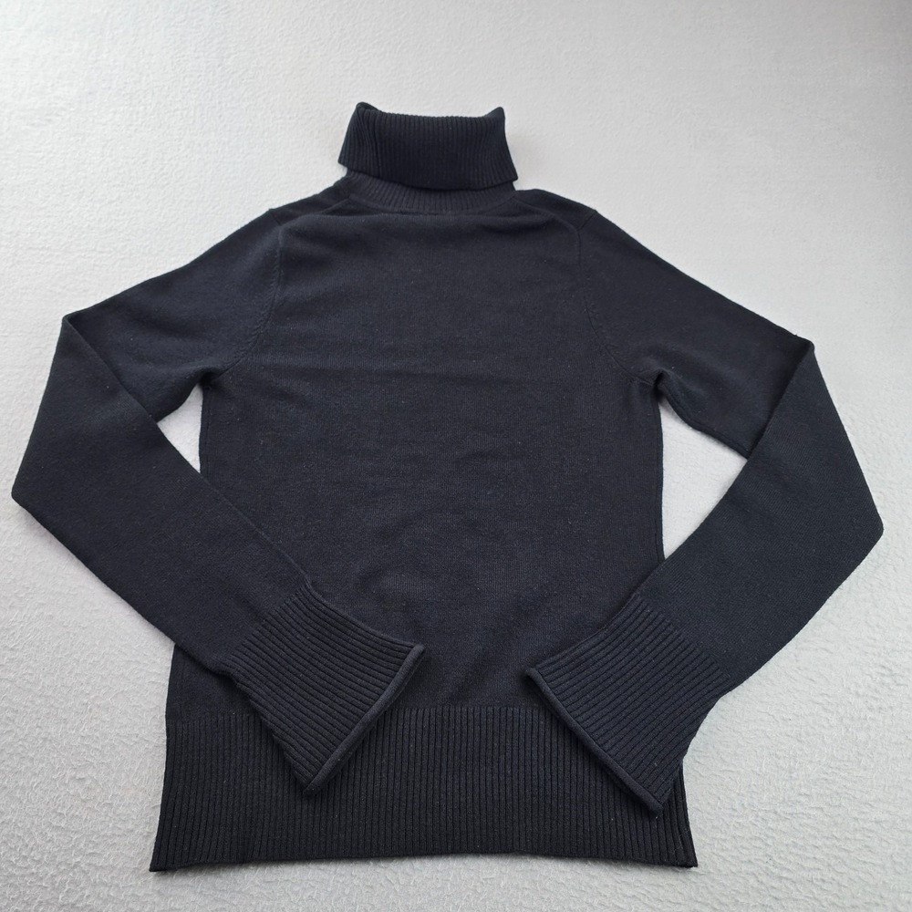 Takeout Sweater Women Large Black Stretch Tight Knit Turtleneck Ribbed Warm Cozy